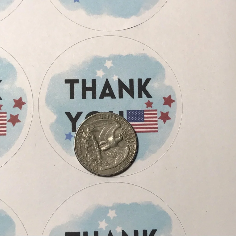 24 thank you patriotic American flag stickers size 2.10”